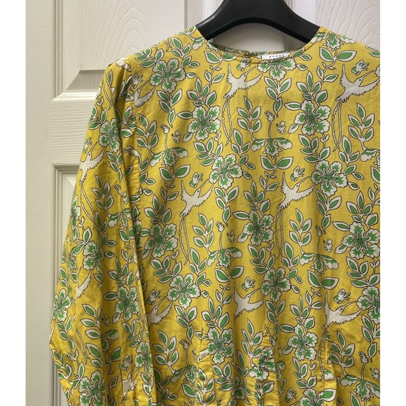 RHODE Dresses & Skirts - Rhode Women's‎ Small Cotton Floral Crew Neck  Long Sleeve Dress Yellow